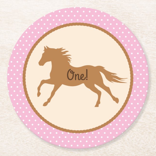 Cowgirl Birthday Party Kids Pink Horse Round Paper Coaster (Front)
