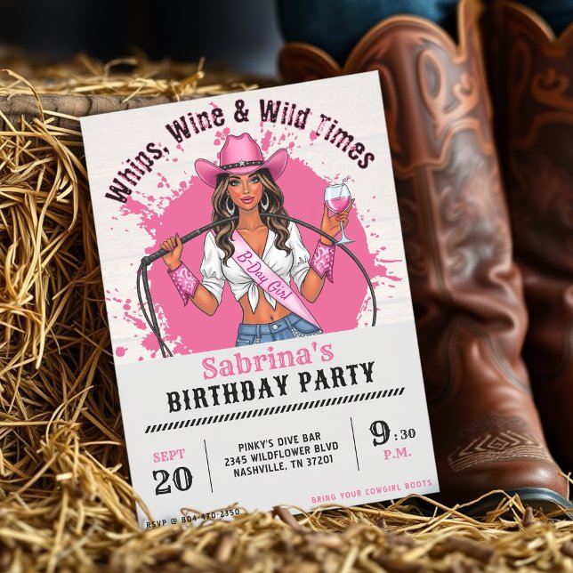 Cowgirl Birthday Party Whips Wine & Wild Times Invitation (Cowgirl Birthday Party Whips Wine & Wild Times Invitation
)