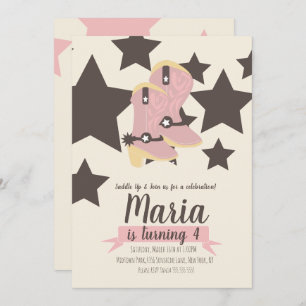 Cowgirl Birthday Pink Stars Invitation