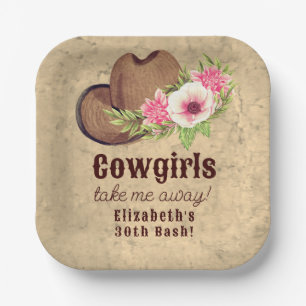 Cowgirl Birthday Rustic Pink Floral  Paper Plates