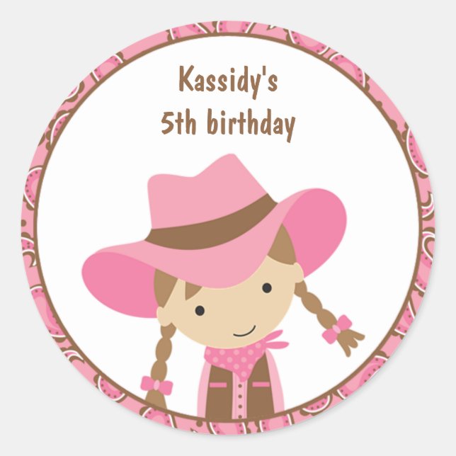 Cowgirl Birthday Stickers (Front)