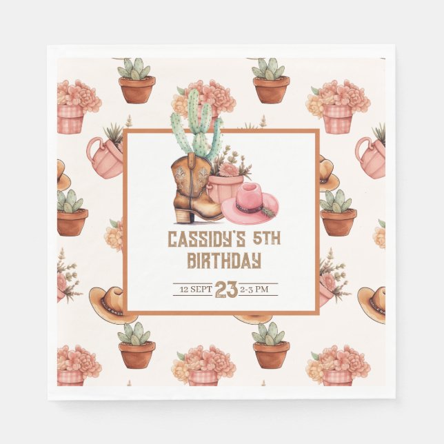 Cowgirl Birthday theme Party Wildwest Western Napkins (Front)