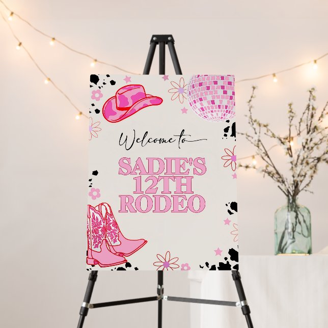 Cowgirl Birthday Welcome Sign | Editable Disco Cow (In Situ (Stand))