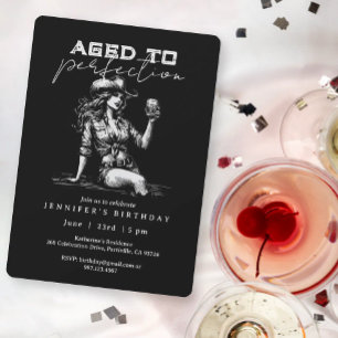 Cowgirl Black Aged to Perfection Birthday Party Invitation