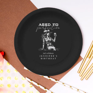 Cowgirl Black Aged to Perfection Birthday Party  Paper Plates