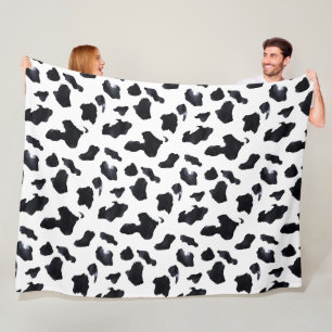 Cowgirl Black White Cow Print Fleece Blanket