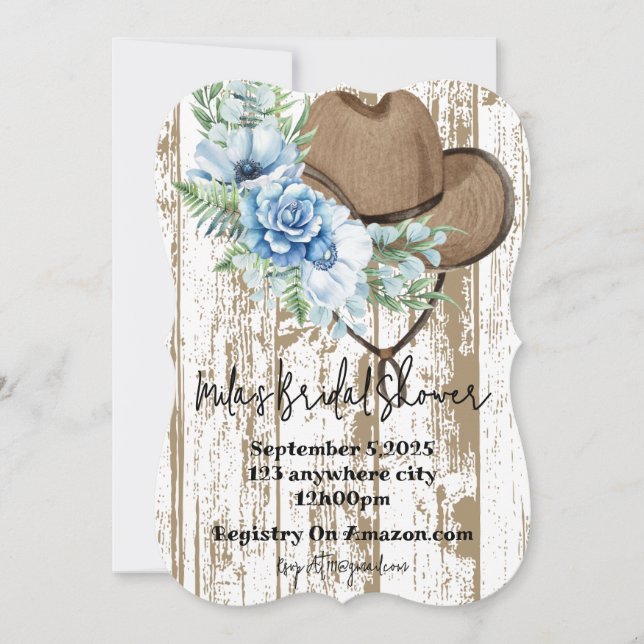 cowgirl blue floral bridal shower invitation (Front)