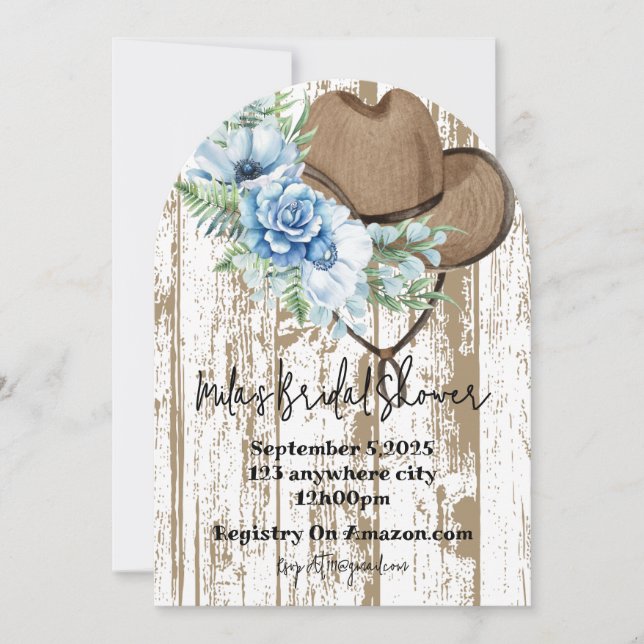 cowgirl blue floral bridal shower invitation (Front)