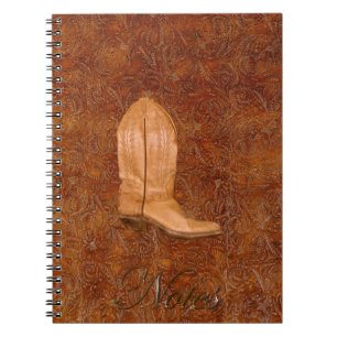 Cowgirl Boot on Western-style Faux Tooled Leather Notebook