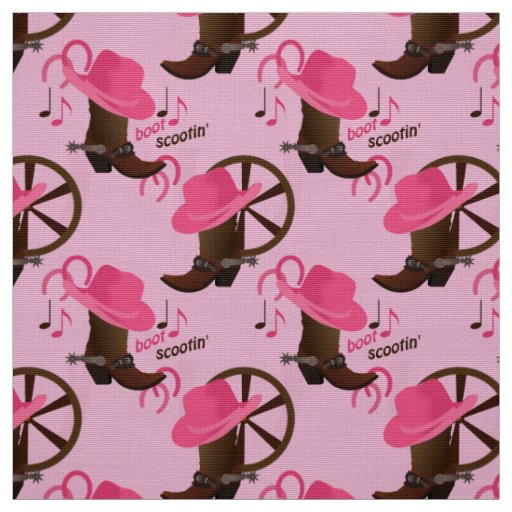Cowgirl Boot Scootin Design Pink Fabric