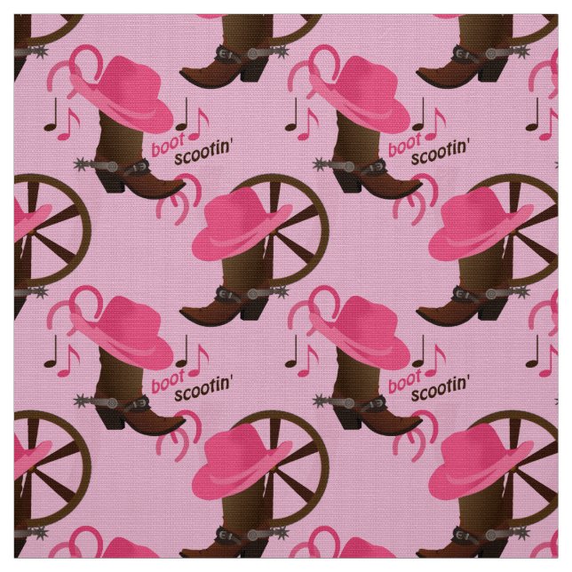 Cowgirl Boot Scootin Design Pink Fabric (Swatch)