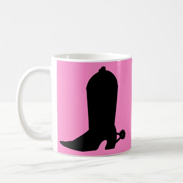 Cowgirl Boot Silhouette on Pink Coffee Mug (Left)