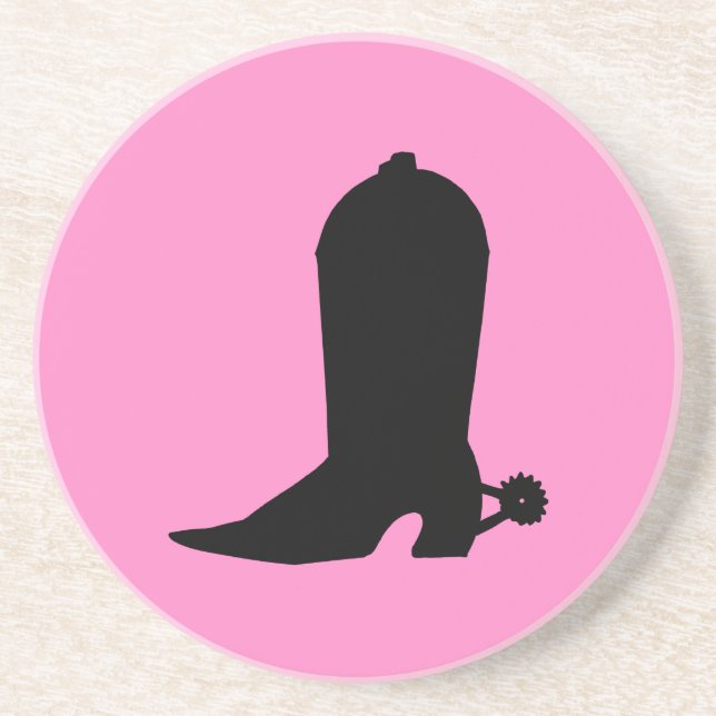 Cowgirl Boot Silhouette on Pink Drink Coaster (Front)