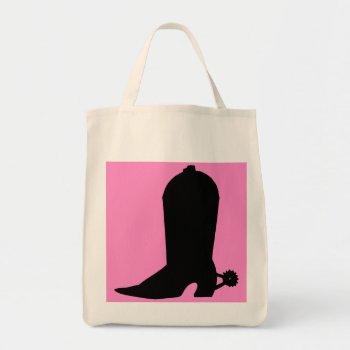 Cowgirl Boot Silhouette On Pink Tote Bag by pinkgifts4you at Zazzle