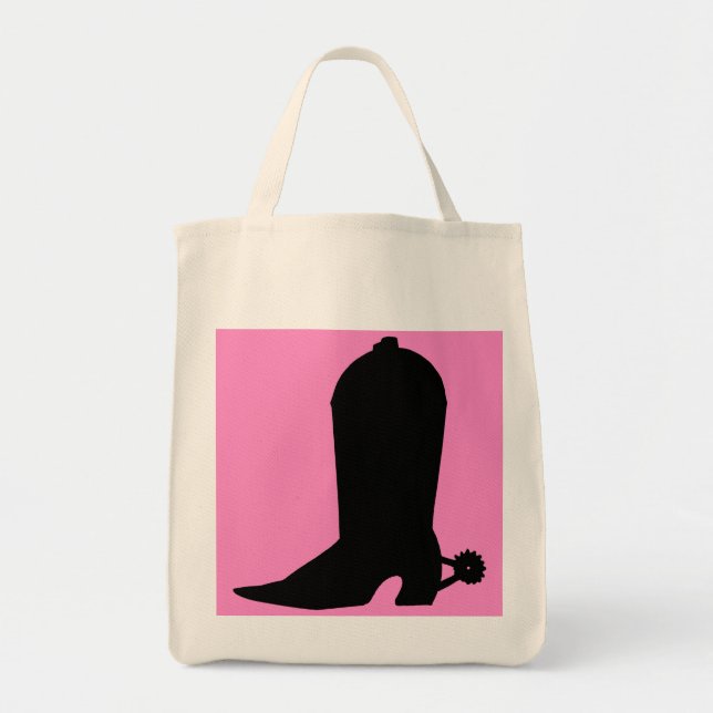 Cowgirl Boot Silhouette on Pink Tote Bag (Front)