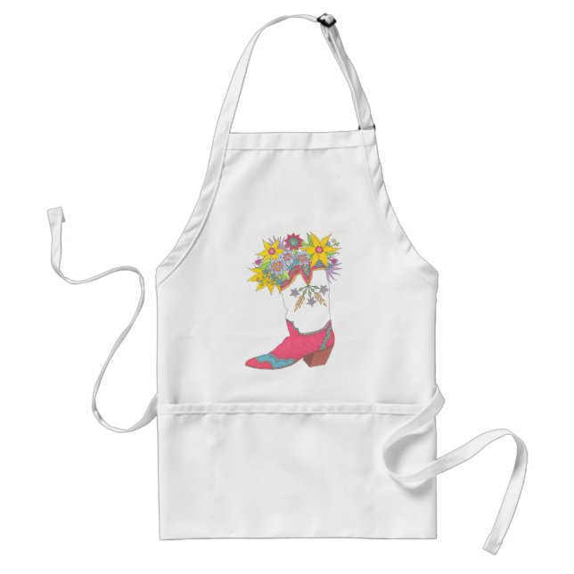 Cowgirl Boot with Flowers Adult Apron (Front)
