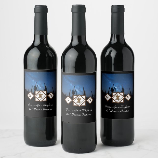 Cowgirl Boots and Cowboy Hat Monogram Photo Wine Label (Bottles)