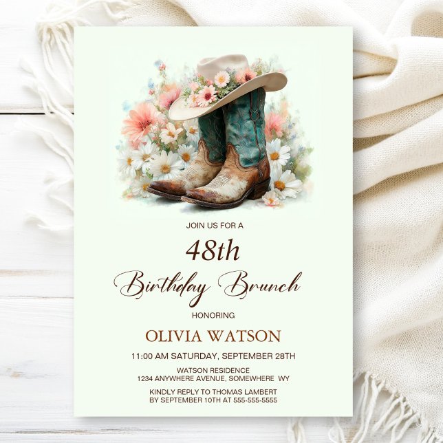 Cowgirl Boots and Hat Any Age Birthday Brunch Invitation (Creator Uploaded)