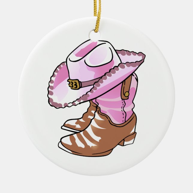 Cowgirl Boots and Hat Ceramic Ornament (Front)