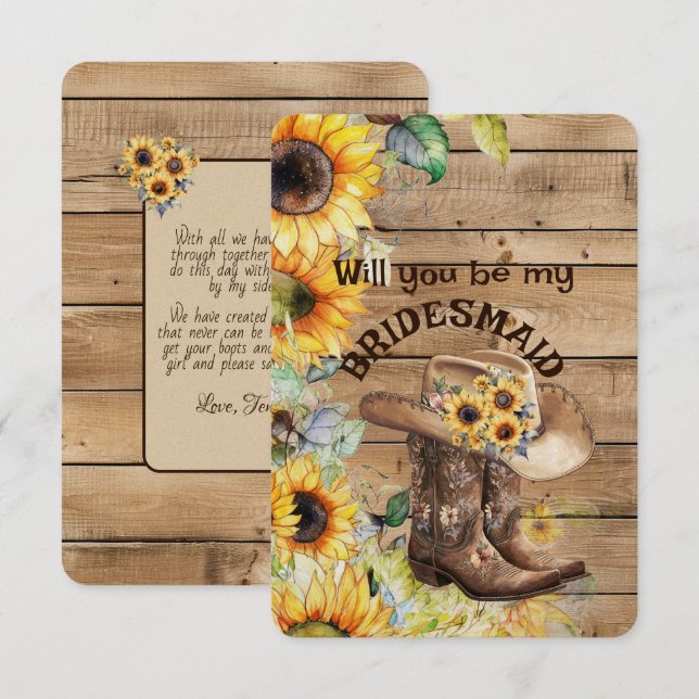 Cowgirl Boots and Hat Sunflower Western Bridesmaid (Front/Back)