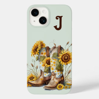 Cowgirl Boots and Sunflowers Monogrammed Case-Mate iPhone 14 Case