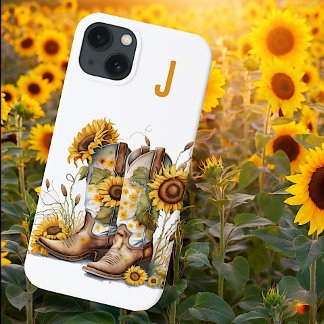 Cowgirl Boots and Sunflowers Monogrammed iPhone 13 Case