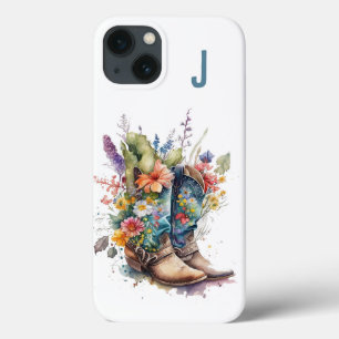 Cowgirl Boots and Wildflowers Monogrammed iPhone 13 Case