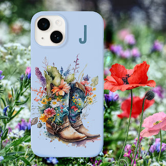 Cowgirl Boots and Wildflowers Monogrammed Case-Mate iPhone 14 Case