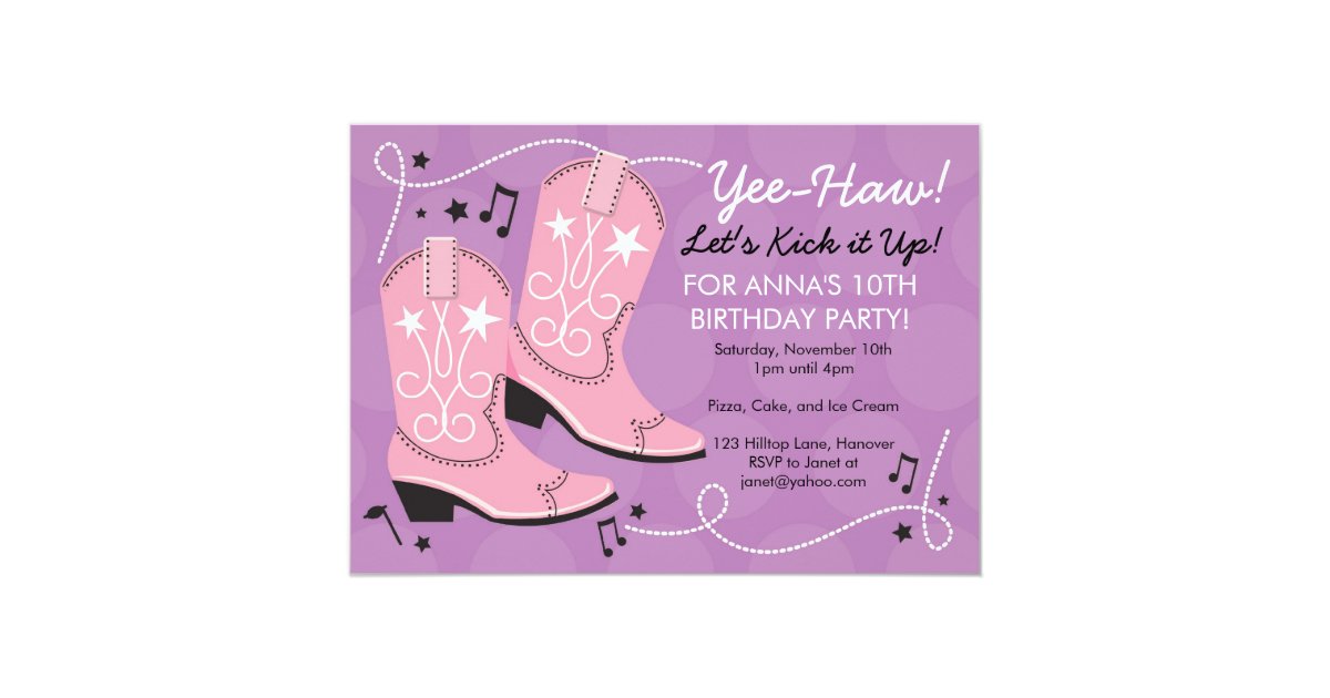 Cowgirl Boots Birthday Party Invitations