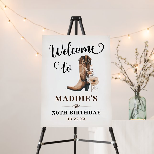 Cowgirl Boots Birthday Sign Western Birthday Decor (In Situ (Stand))