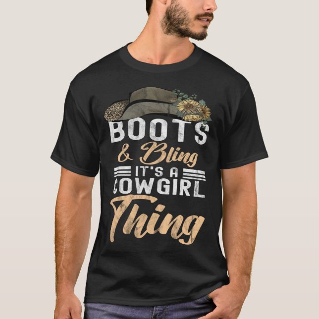 Cowgirl Boots Bling Women Cute Love Country Life   T-Shirt (Front)
