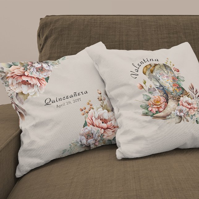 Cowgirl Boots Boho Floral Rustic Quinceanera Throw Pillow (Keepsake Pillows from my Boho Floral Cowgirl Boots Quinceanera Collection)