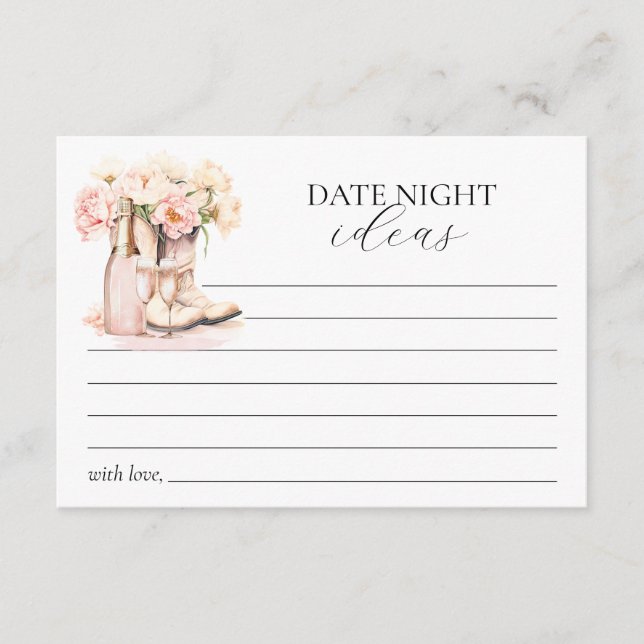 Cowgirl Boots Bridal Shower Bride Date Night Ideas Advice Card (Front)