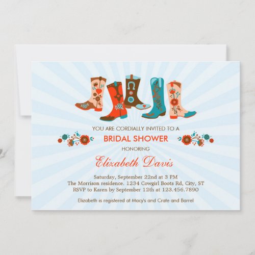 Cowgirl Boots Bridal Shower Invitation