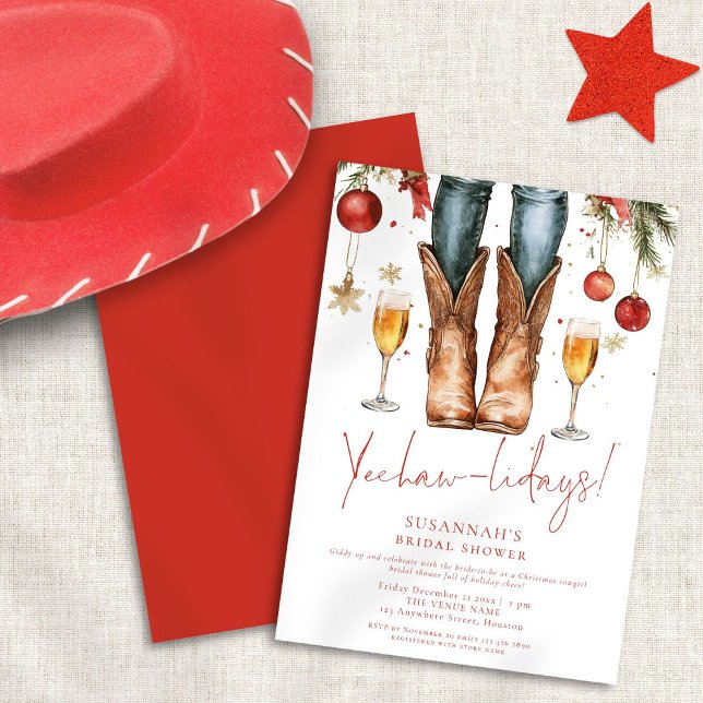 Cowgirl Boots Bubbly Christmas Bridal Shower Invitation (Creator Uploaded)