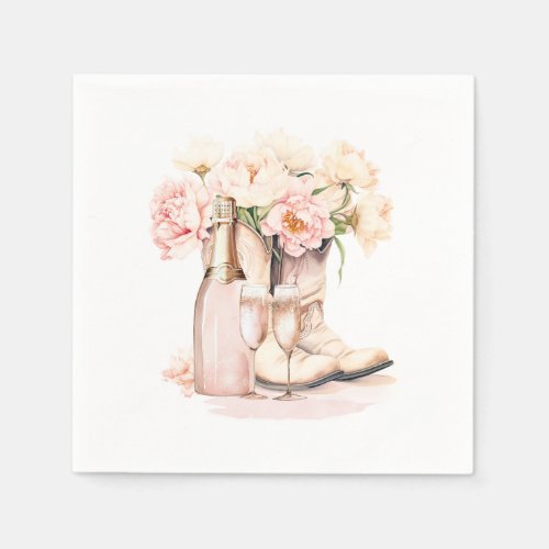 Cowgirl Boots Bubbly Peonies BRIDAL SHOWER Napkins