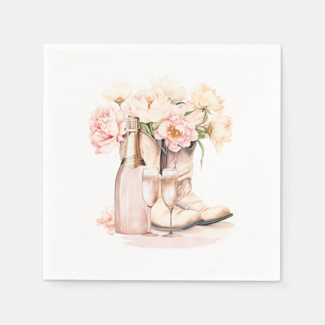 Cowgirl Boots Bubbly Peonies BRIDAL SHOWER Napkins (Front)