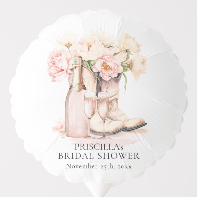 Cowgirl Boots Bubbly Western Peony BRIDAL SHOWER Balloon (Front)