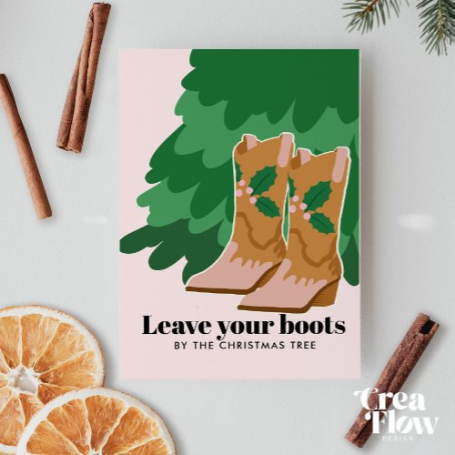 Cowgirl boots by the Christmas tree Holiday card