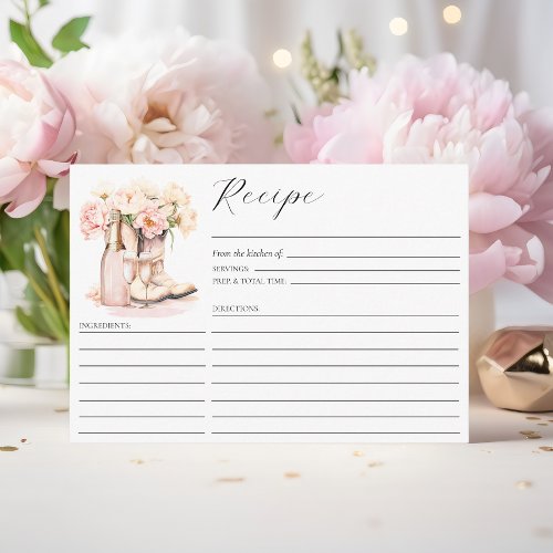 Cowgirl Boots Country Peonies Bridal Shower RECIPE Enclosure Card