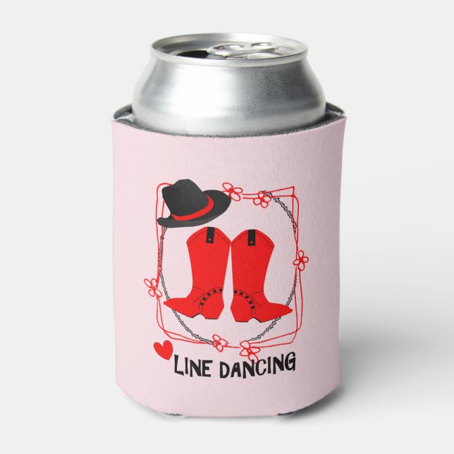 Cowgirl Boots Cute Line Dancing Theme Graphic Can Cooler (Can Front)