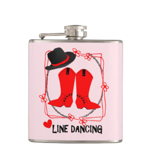 Country & Western Line Dancing Gift 6oz Black Leather Hip Flask NEW Cowboy Boots 