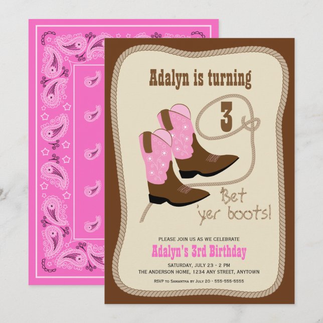 Cowgirl Boots | Girl’s Western Birthday Party Invitation (Front/Back)