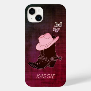 Cowgirl Boots Hat Butterfly Burgundy Personalized Case-Mate iPhone 14 Plus Case