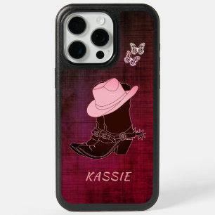 Cowgirl Boots Hat Butterfly Burgundy Personalized iPhone 15 Pro Max Case