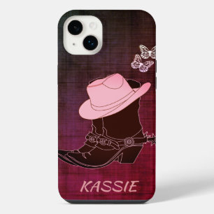 Cowgirl Boots Hat Butterfly Burgundy Personalized iPhone 14 Plus Case
