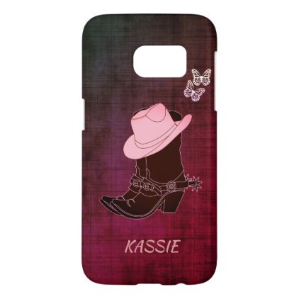 Cowgirl Boots Hat Butterfly Burgundy Personalized Samsung Galaxy S7 Case