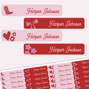 Cowgirl Boots & Hearts Kids Waterproof Name Labels