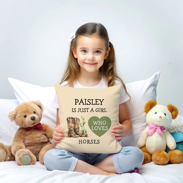 Cowgirl Boots Just a Girl who loves horses Throw Pillow (Creator Uploaded)