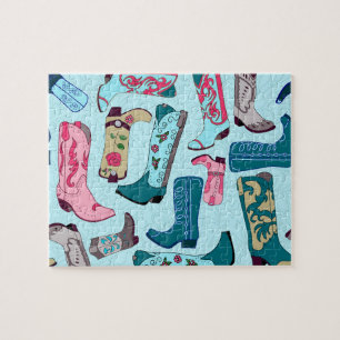 Cowgirl Boots on Blue Jigsaw Puzzle
